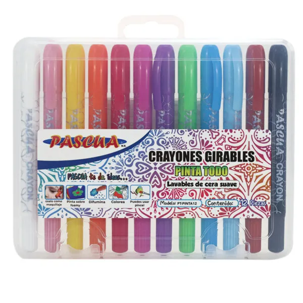 [VKS-06630001] Crayones Girables Pascua "Pinta Todo" - 12 Colores Lavables (Maquillaje, Foamy, Papel) PT-PINTA12