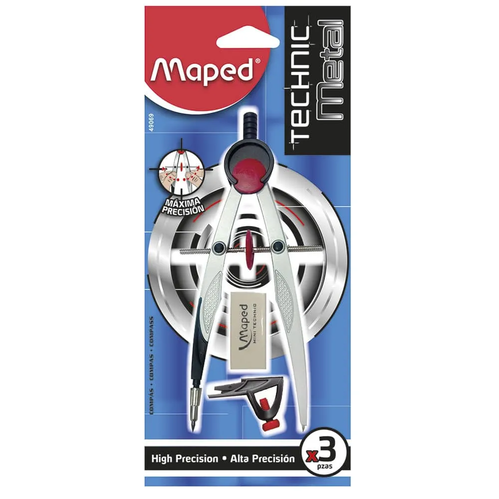 [VKS-01280058] Compás Micrométrico Maped Technic Metal - Alta Precisión (3 Piezas)