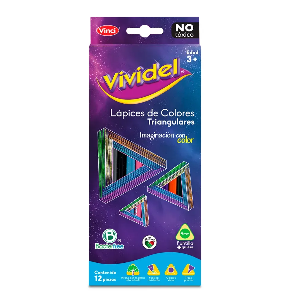 [VKS-08330022] Lápices de Colores Vividel (Vinci) 12 Piezas - Triangulares 4mm