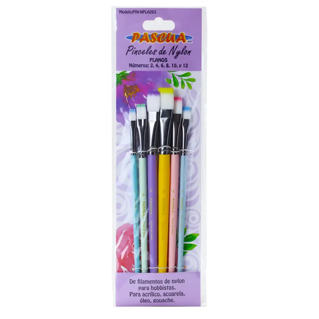 Set de Pinceles Planos Pascua - Nylon Colores Pastel (6 Piezas) PIN-NPLA203