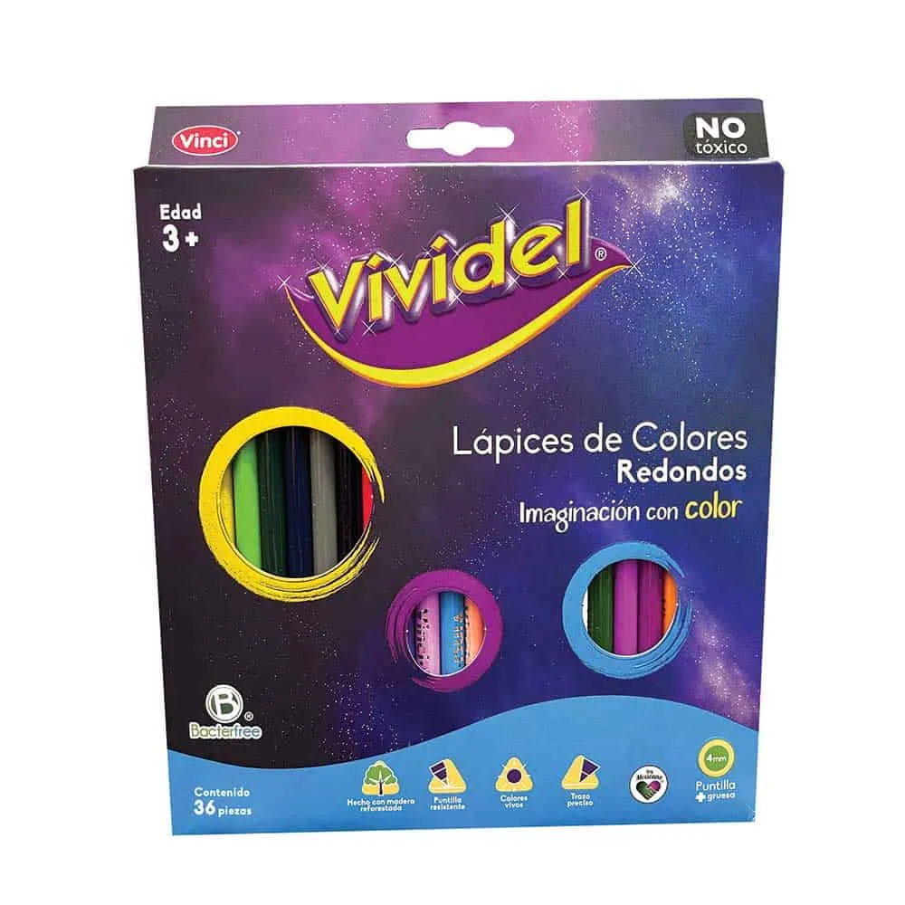 Lápices de Colores Vividel (Vinci) 36 Piezas - Redondos y Metálicos