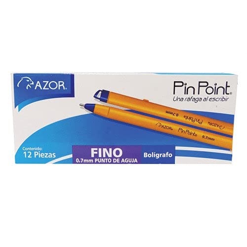 [VKS-08350011] Caja de Bolígrafos Azor Pin Point Azul - Punto Fino 0.7mm (12 Pzas)