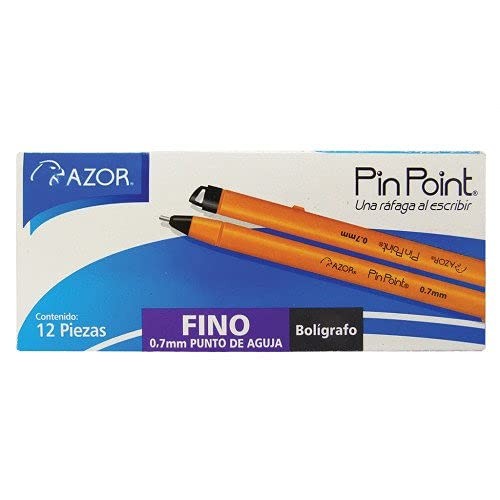 Caja de Bolígrafos Azor Pin Point Negro - Punto Fino 0.7mm (12 Pzas)