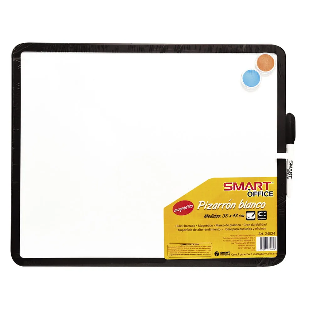 [VKS-70020017] Pizarrón Blanco de 35 x 43 cm Magnético con Marco de Plástico Negro Smart
