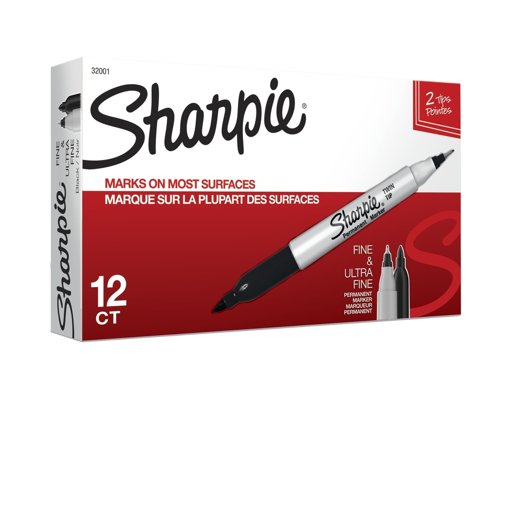 [VKS-09020032] Marcador Permanente Doble Punta Negro Caja con 12 Piezas Sharpie